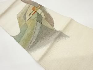 手織り真綿紬抽象模様織出し名古屋帯